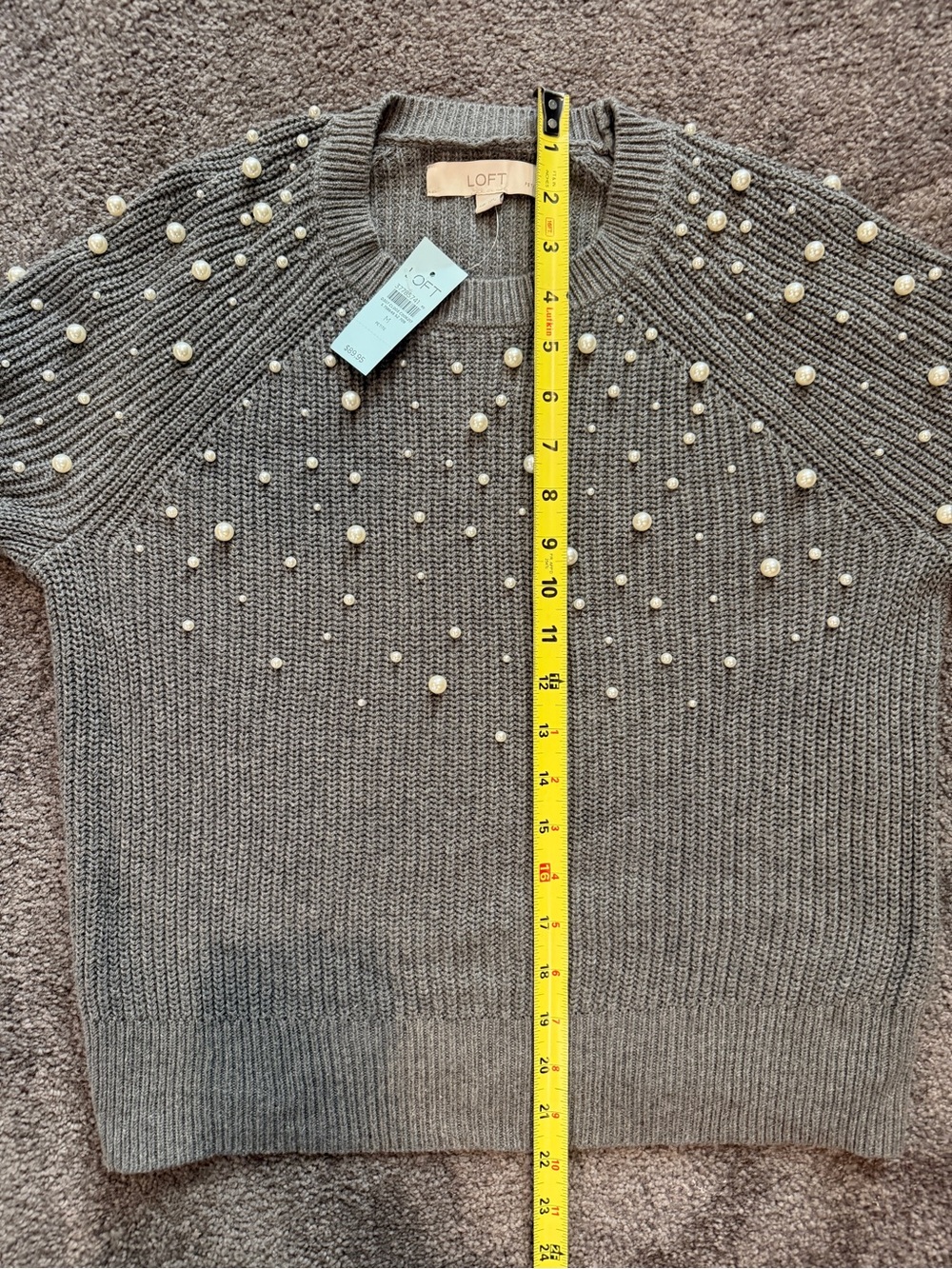 Women's Loft NWT Grey Pearl-Embellished Sweater - Picture 5 of 9